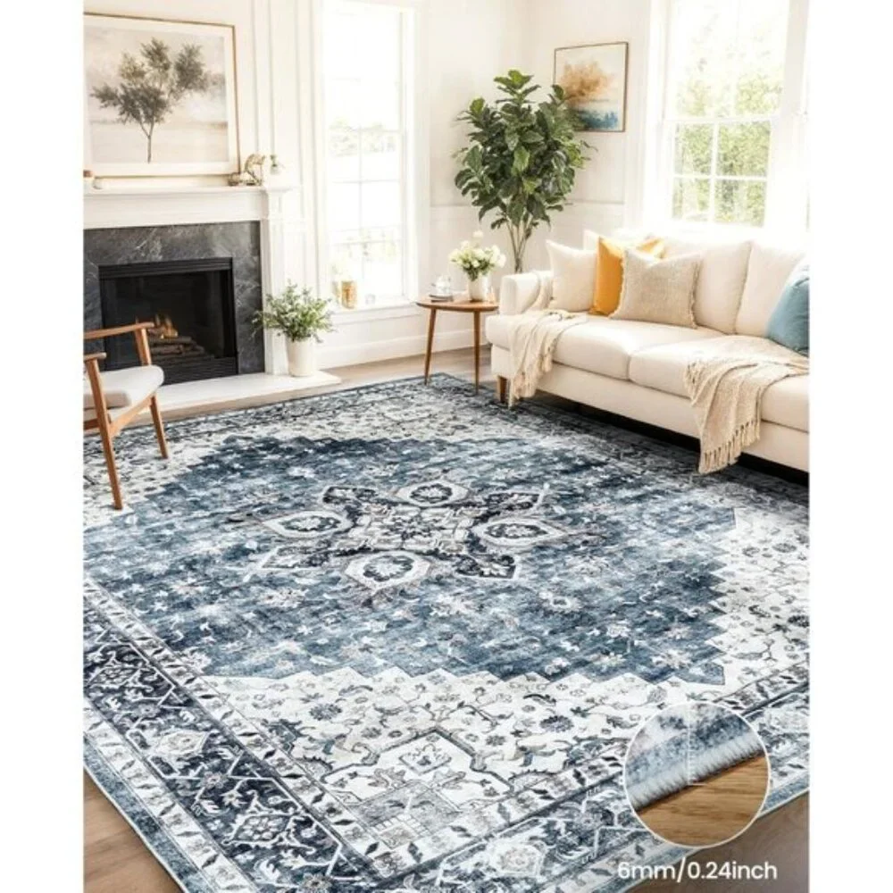 New 8x10 Washable Area Rug, Low-Profile, Non-Slip Vintage Carpet for Home